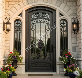 Большая входная дверь со стеклом и ковкой - купить от производителя Мосдвери Большая входная дверь со стеклом и ковкой